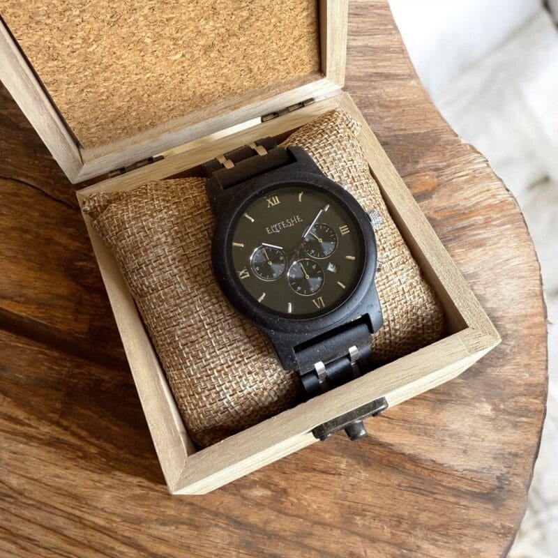 Men's Black Chrono Wooden Watch